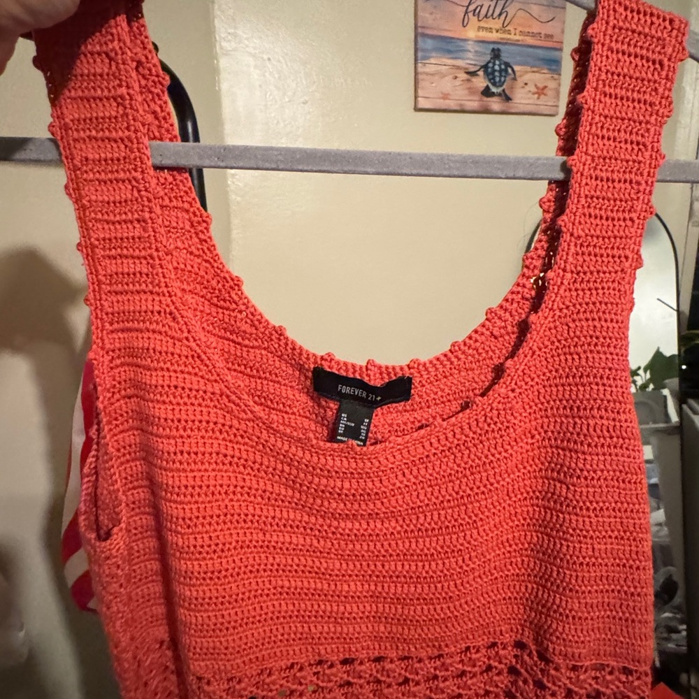 Forever 21 Coral Crochet Tank Top